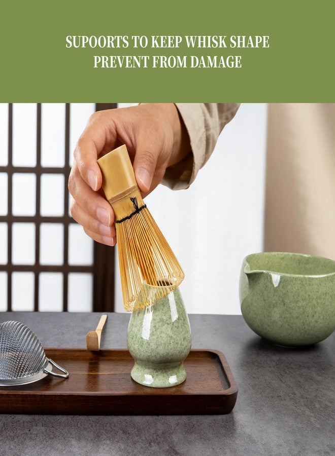 YIBO Matcha Whisk Set With Bowl, Ceramic Matcha Making Kit Includes Bamboo Whisk (Chasen), Holder Stand, Powder Starter Sifter, Scoop, Measuring Spoon & Cup Tea Tools For Ceremony (Mottled Green) - Image 5