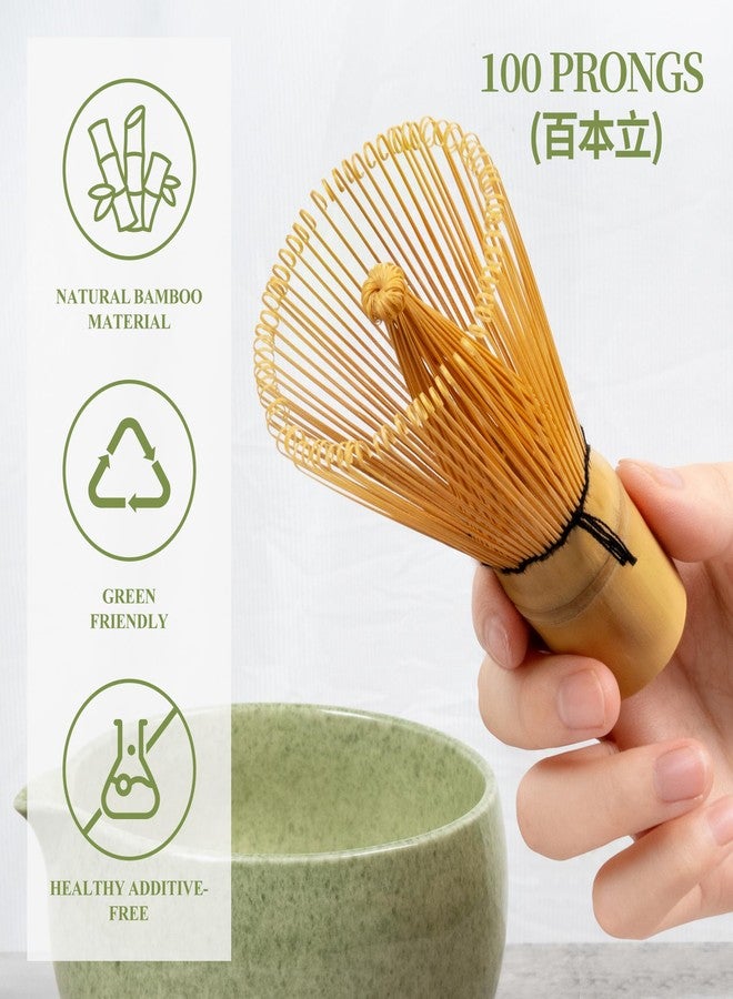 YIBO Matcha Whisk Set With Bowl, Ceramic Matcha Making Kit Includes Bamboo Whisk (Chasen), Holder Stand, Powder Starter Sifter, Scoop, Measuring Spoon & Cup Tea Tools For Ceremony (Mottled Green) - Image 2