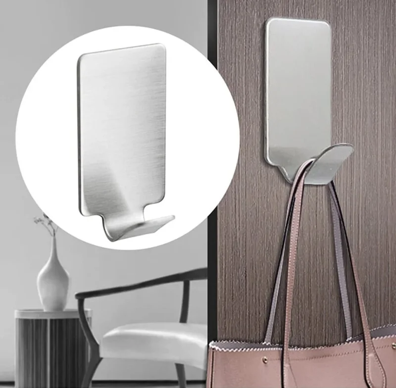 Tozlu Pazar Dusty Market 2 Pieces Chrome Strong 3M Adhesive Home Kitchen Bathroom Hanger Towel Rack Multi-Purpose Hanger