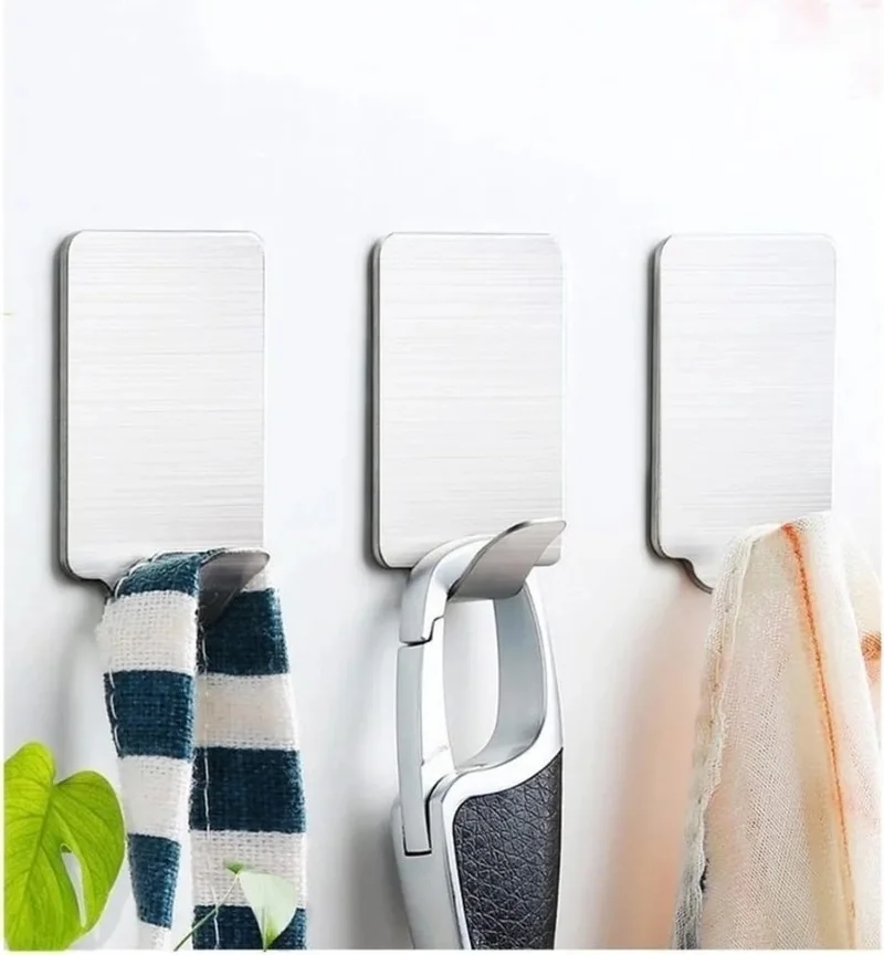 Tozlu Pazar Dusty Market 2 Pieces Chrome Strong 3M Adhesive Home Kitchen Bathroom Hanger Towel Rack Multi-Purpose Hanger