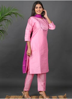 Riara Riara Embroidery Women Kurti With Pant And Dupatta Baby Pink Round Neck 2XL  - Image 2