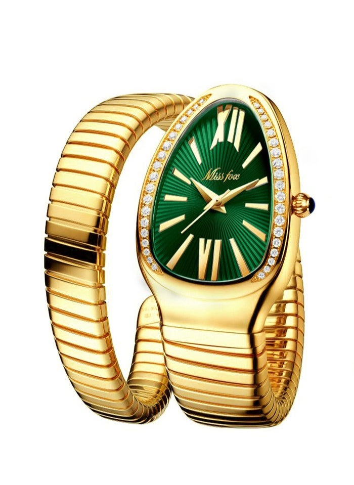 MISS FOX Ladies'fashionable and personalized snake head bracelet,stainless steel diamond inlaid snake shaped watch,luxurious gold snake shaped watch,waterproof diamond quartz watch gift  - Image 1