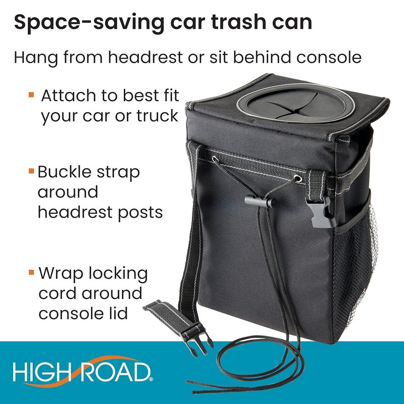 High Road StashAway Car Trash Can with Lid and Storage Pockets - Image 4