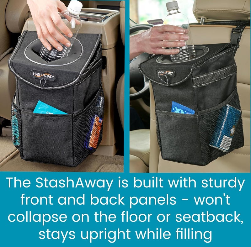 High Road StashAway Car Trash Can with Lid and Storage Pockets - Image 3