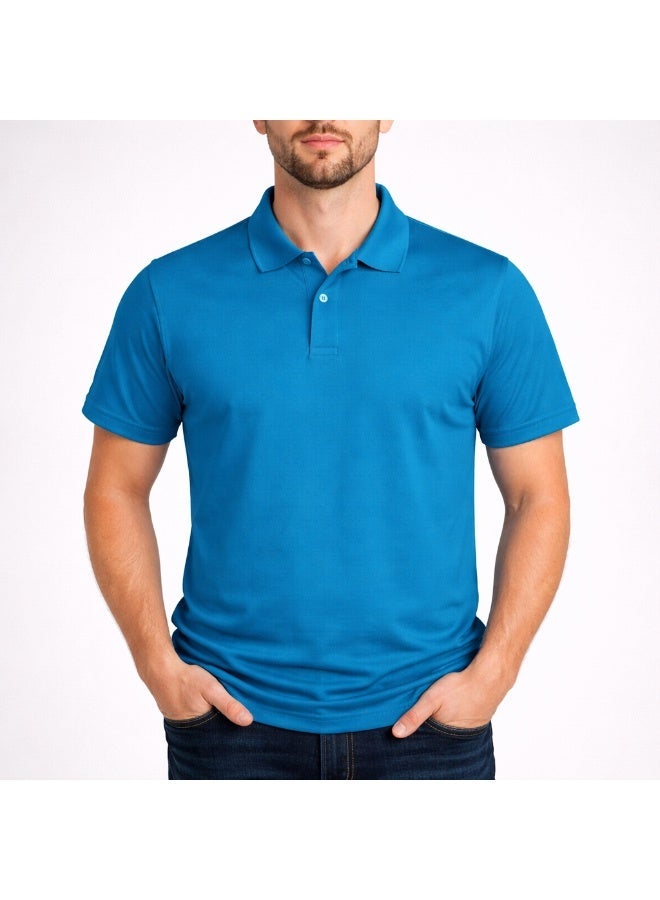 COOL TEX Cooltex Unisex Cotton polyester Plain Turquoise Blue Polo T-Shirts Cool Dry-Fit Material Short Sleeves Soft and Comfortable - Image 1