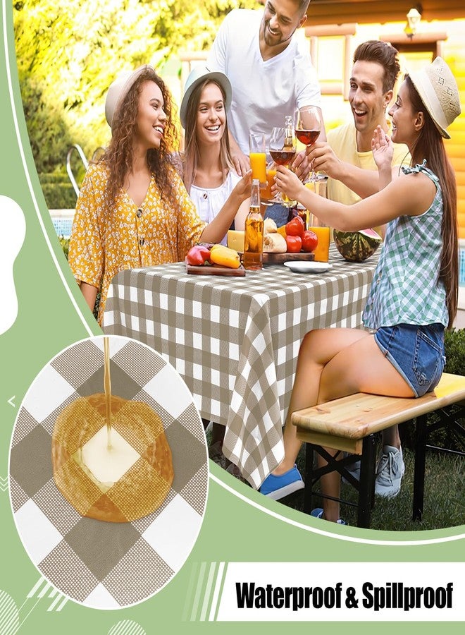 misaya 4 Packs Buffalo Disposable Table Cloth, 54 x 108 Inch Waterproof Plastic Tablecloth, Rectangle Khaki and White Checkered Table Covers for Fall, Thanksgiving Decorations - Image 3
