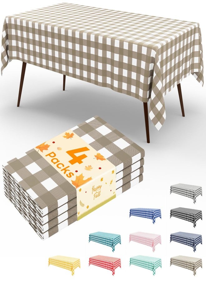 misaya 4 Packs Buffalo Disposable Table Cloth, 54 x 108 Inch Waterproof Plastic Tablecloth, Rectangle Khaki and White Checkered Table Covers for Fall, Thanksgiving Decorations - Image 1