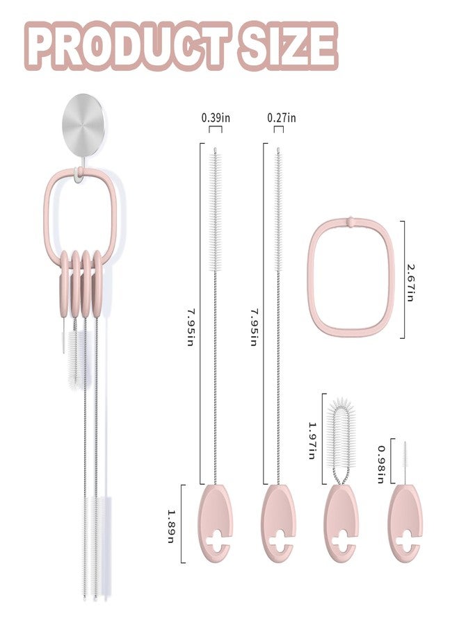 YOTIME Vertical Straw and Lid Brush Set, with Locking Ring Base, for Straws, Straw Cups & Cup Lids, Pink - Image 2