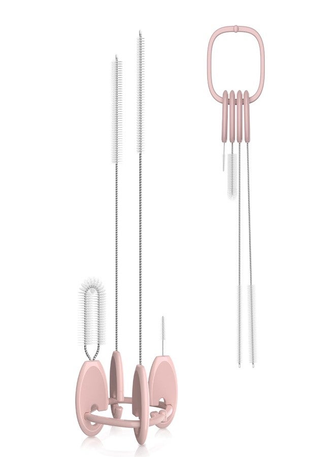YOTIME Vertical Straw and Lid Brush Set, with Locking Ring Base, for Straws, Straw Cups & Cup Lids, Pink - Image 1
