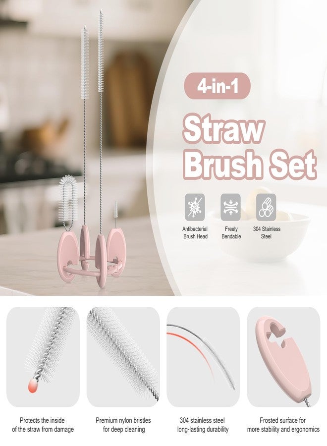 YOTIME Vertical Straw and Lid Brush Set, with Locking Ring Base, for Straws, Straw Cups & Cup Lids, Pink - Image 3
