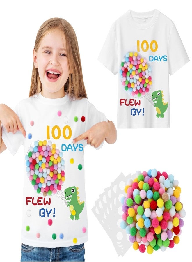 YLOLUL Bugging My Teacher for 100 Day of School 100th Day DIY Shirt Kids T-Shirt with Pom Poms Dinosaur Theme for Student Art - Image 1