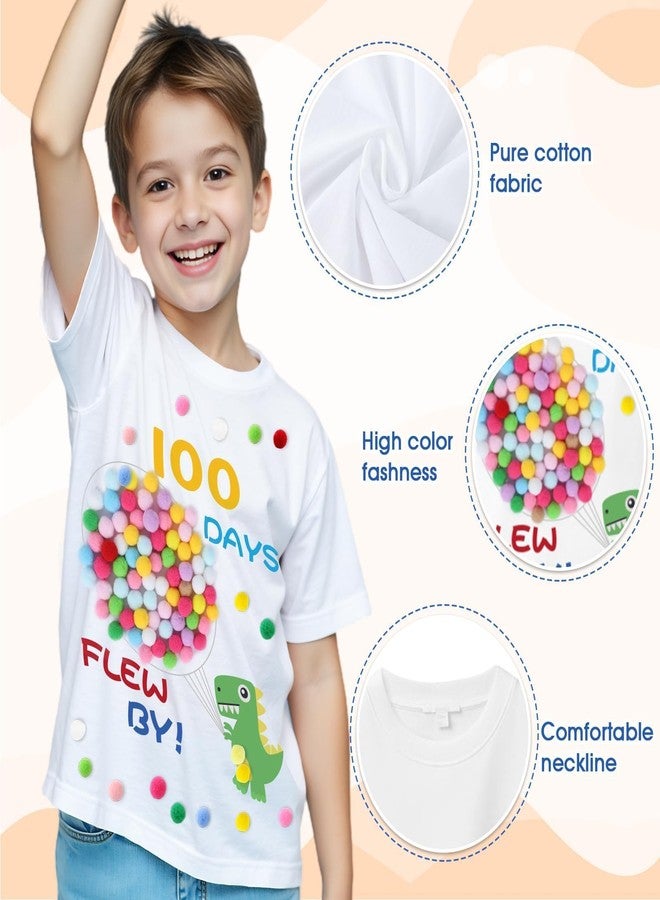 YLOLUL Bugging My Teacher for 100 Day of School 100th Day DIY Shirt Kids T-Shirt with Pom Poms Dinosaur Theme for Student Art - Image 4