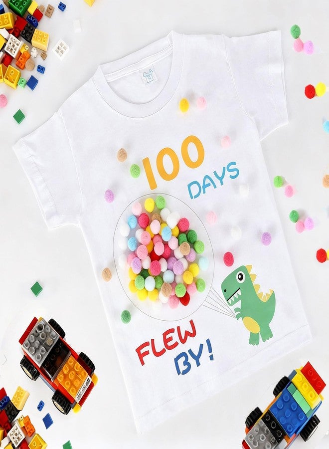 YLOLUL Bugging My Teacher for 100 Day of School 100th Day DIY Shirt Kids T-Shirt with Pom Poms Dinosaur Theme for Student Art - Image 2