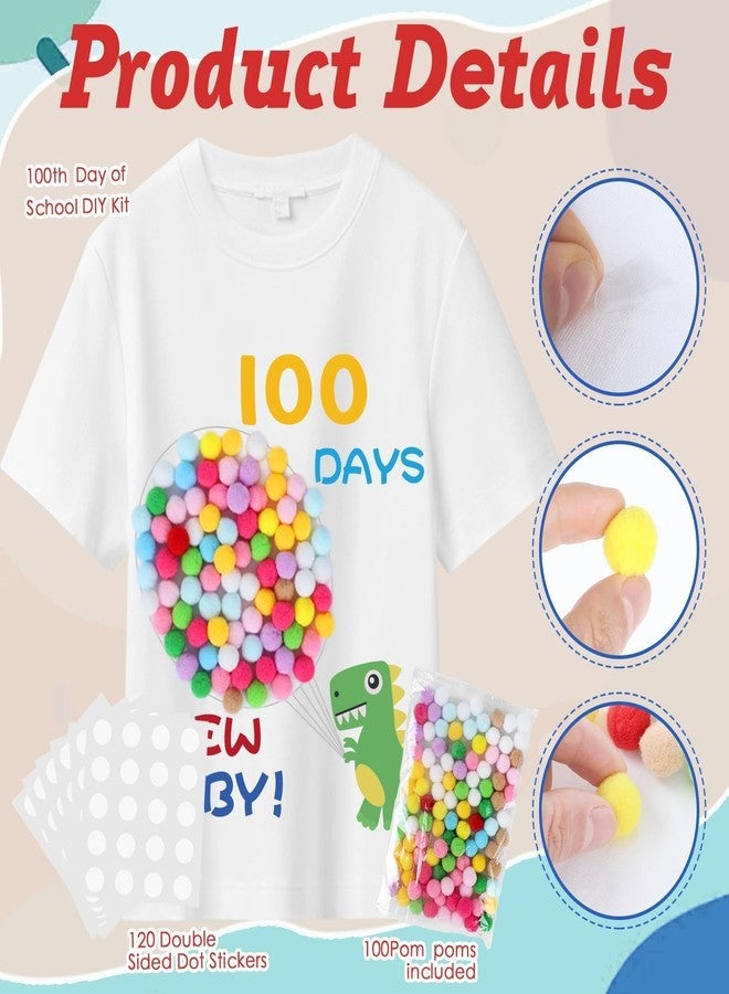 YLOLUL Bugging My Teacher for 100 Day of School 100th Day DIY Shirt Kids T-Shirt with Pom Poms Dinosaur Theme for Student Art - Image 3