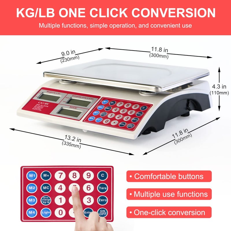 CAMRY Digital Price Computing Scale 66lb/30kg Commercial Produce Scale with Stainless Steel Platform and Green Backlight LCD Display for Meat, Fruit, Ideal for Deli, Farmers Markets, Restaurants - Image 3