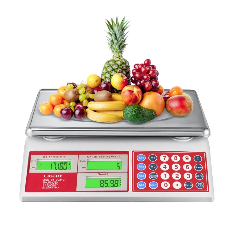CAMRY Digital Price Computing Scale 66lb/30kg Commercial Produce Scale with Stainless Steel Platform and Green Backlight LCD Display for Meat, Fruit, Ideal for Deli, Farmers Markets, Restaurants - Image 1