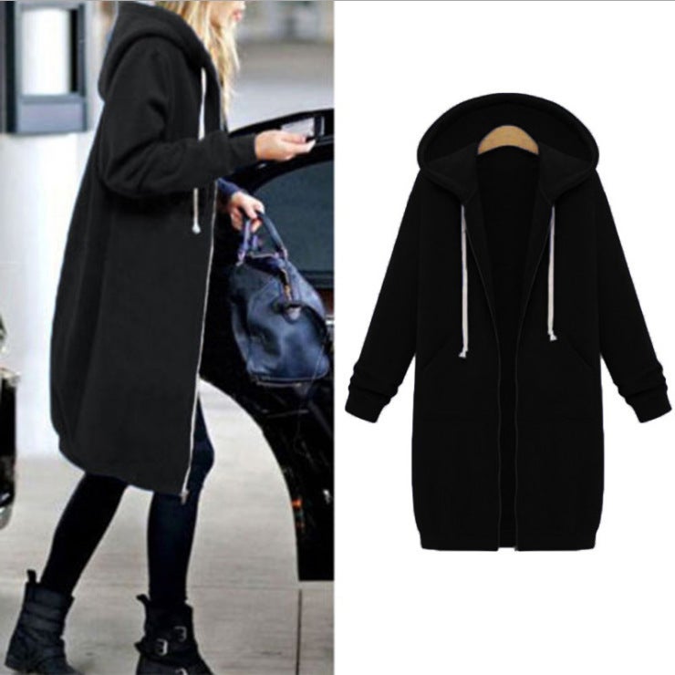 2021 Autumn Winter Brushed Fleece Hoodie Cardigan Black 