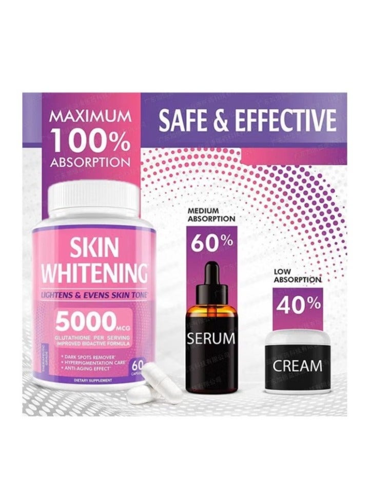 Glutathione Whitening Pills - 60 Capsules 5000mg Glutathione - Effective Skin Lightening Supplement - Dark Spots, Melasma & Acne Scar Remover, Hyperpigmentation Treatment - Anti-Aging Antioxidant