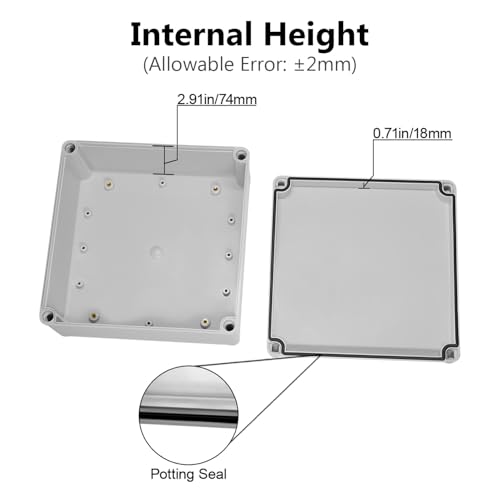 LeMotech Junction Box IP67 Waterproof Dustproof ABS Plastic Project Box for Electrical Outdoor Enclosure Gray 7.9 x 7.9 x 3.7 inch (200 x 200 x 95 mm) - Image 4
