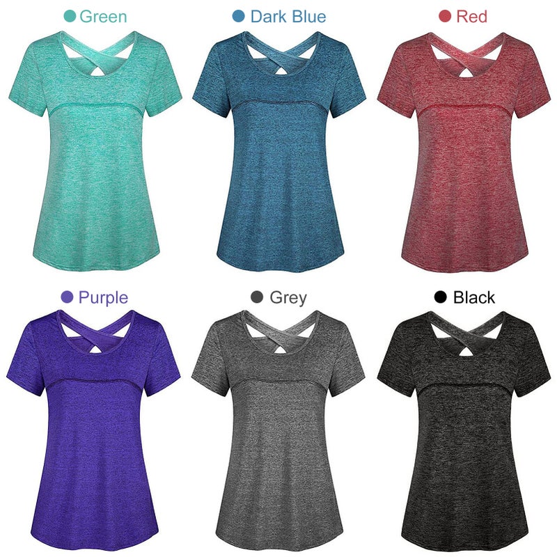 Women Short Sleeve Yoga Shirt Quick Dry Running Workout T-Shirt Sports Shirt Yoga Top Activewear - Image 2