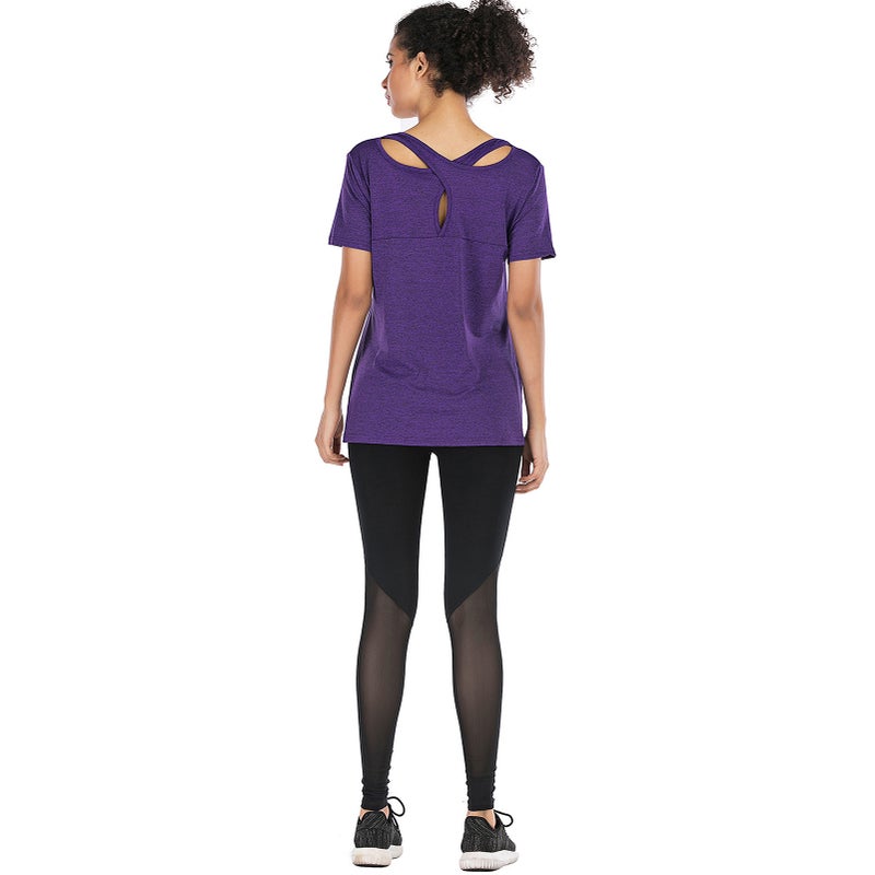 Women Short Sleeve Yoga Shirt Quick Dry Running Workout T-Shirt Sports Shirt Yoga Top Activewear - Image 3