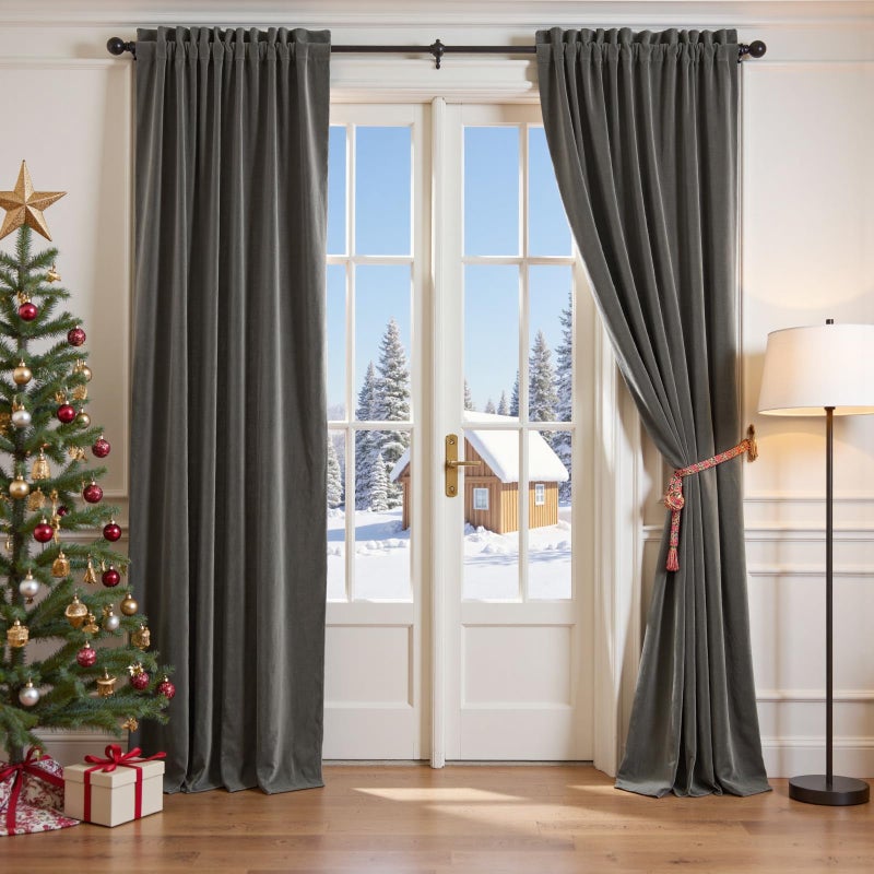 Lazzzy Velvet Blackout Curtains Thermal Insulated Room Window Drapes Super Soft Luxury Curtains for Living Room Bedroom Rod Pocket 2 Panels, Grey, 52" W x 84" L - Image 1