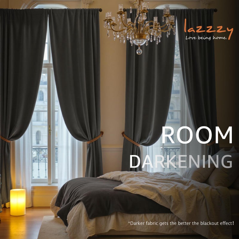 Lazzzy Velvet Blackout Curtains Thermal Insulated Room Window Drapes Super Soft Luxury Curtains for Living Room Bedroom Rod Pocket 2 Panels, Grey, 52" W x 84" L - Image 5