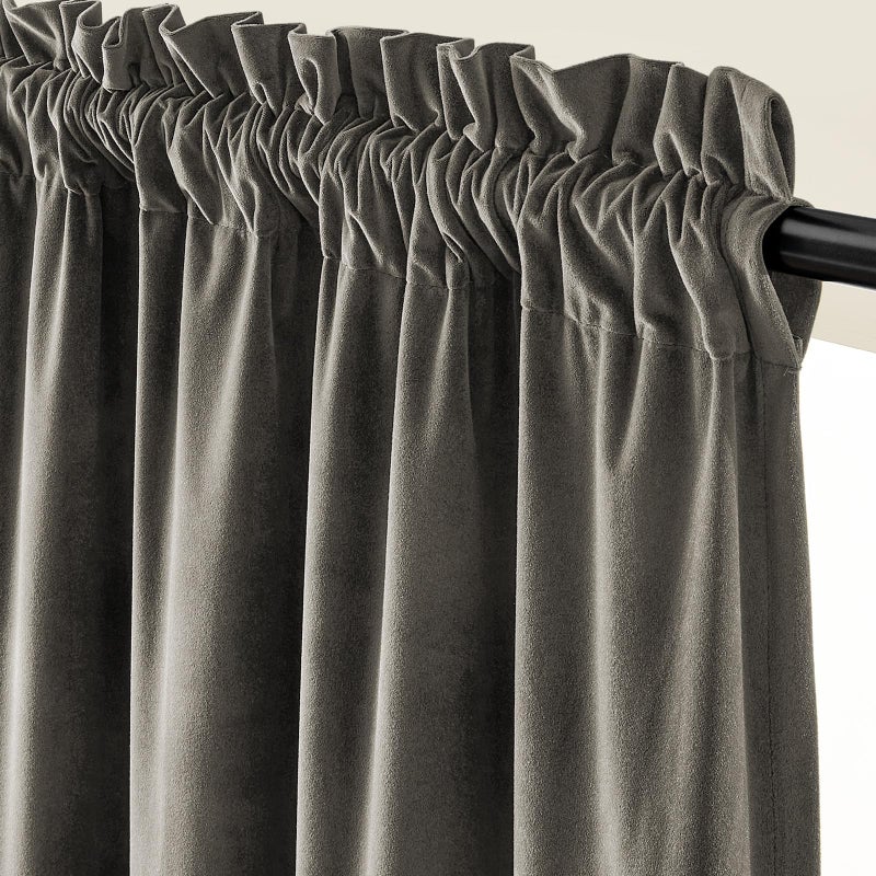 Lazzzy Velvet Blackout Curtains Thermal Insulated Room Window Drapes Super Soft Luxury Curtains for Living Room Bedroom Rod Pocket 2 Panels, Grey, 52" W x 84" L - Image 2