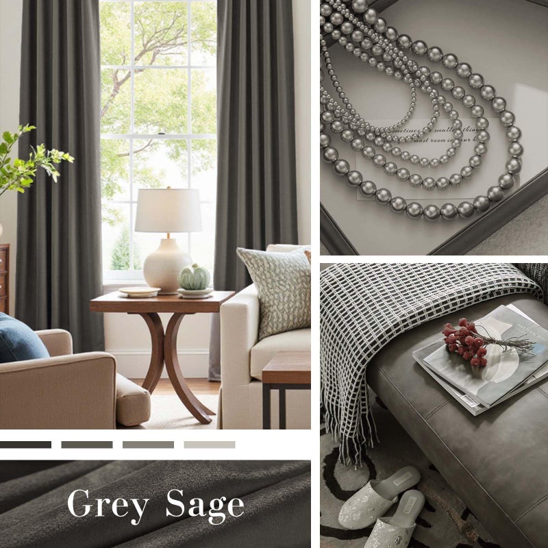 Lazzzy Velvet Blackout Curtains Thermal Insulated Room Window Drapes Super Soft Luxury Curtains for Living Room Bedroom Rod Pocket 2 Panels, Grey, 52" W x 84" L - Image 3
