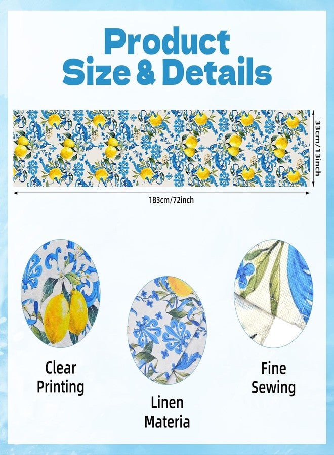 Kreyfer Blue Lemon Table Runner 13 x 72 Inch - Mediterranean Summer Table Decor for Kitchen Dining, Rustic Farmhouse Table Linen for Spring Party, Italian Style Fruit Table Cloth for Home and Outdoor - Image 2