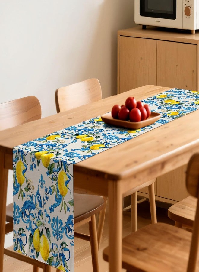 Kreyfer Blue Lemon Table Runner 13 x 72 Inch - Mediterranean Summer Table Decor for Kitchen Dining, Rustic Farmhouse Table Linen for Spring Party, Italian Style Fruit Table Cloth for Home and Outdoor - Image 3