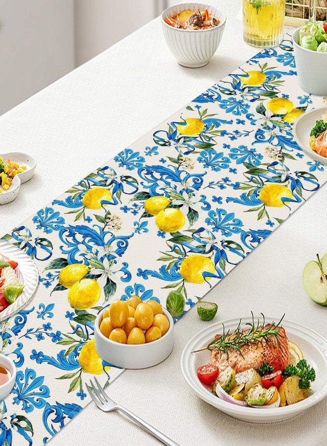 Kreyfer Blue Lemon Table Runner 13 x 72 Inch - Mediterranean Summer Table Decor for Kitchen Dining, Rustic Farmhouse Table Linen for Spring Party, Italian Style Fruit Table Cloth for Home and Outdoor - Image 4