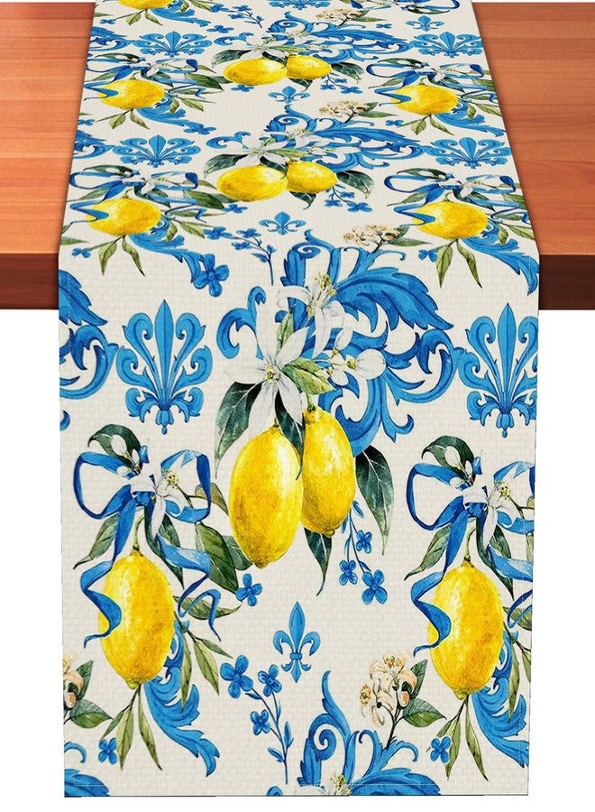 Kreyfer Blue Lemon Table Runner 13 x 72 Inch - Mediterranean Summer Table Decor for Kitchen Dining, Rustic Farmhouse Table Linen for Spring Party, Italian Style Fruit Table Cloth for Home and Outdoor - Image 1
