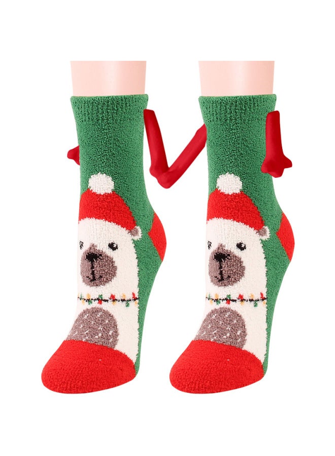 Hot Coral Fleece Christmas Socks, Autumn And Winter Cotton Socks With Magnetic Clasps, Mid-calf Socks Cartoon Design