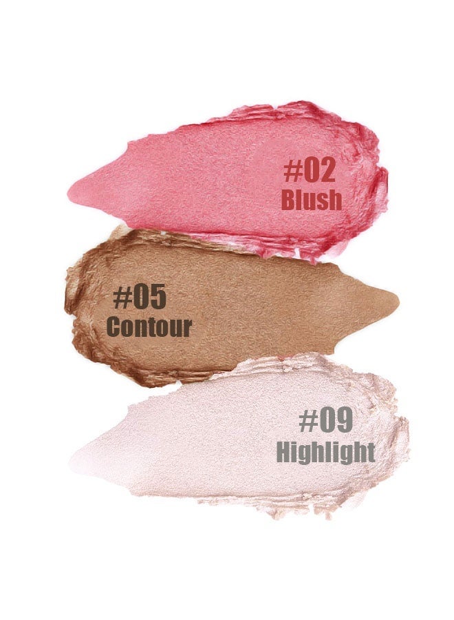 SAM SUGAR Natural Face Multi-Function,Face Sticks Trio, Cream Blush Stick u0026 Highlighter Stick u0026 Contour Stick for Sculpt the Cheeks, Long Lasting Cream Contour Stick Trio for Face Makeup #02 #05 #09 - Image 2
