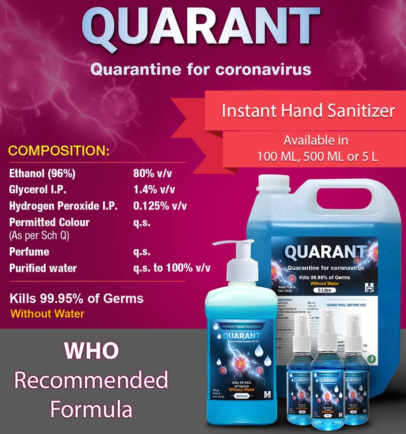 QUARANT 80% Alcohol Based Instant Hand Sanitizer Pump, Kills 99.9% Germs, WHO Recommended Formula & FDA Approved, 500 ML (Pack of 1 Bottle) - Image 4