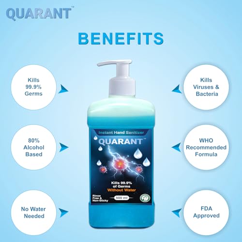 QUARANT 80% Alcohol Based Instant Hand Sanitizer Pump, Kills 99.9% Germs, WHO Recommended Formula & FDA Approved, 500 ML (Pack of 1 Bottle) - Image 2