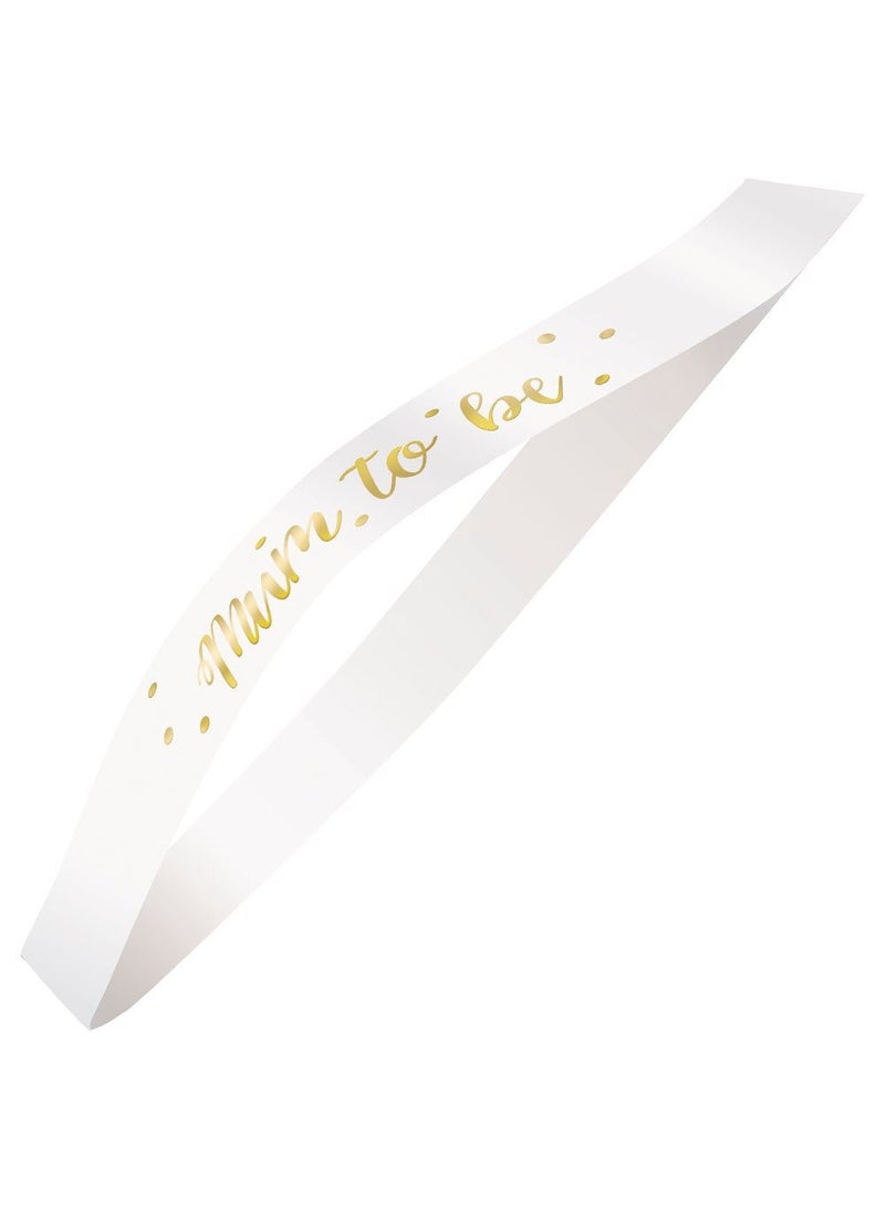 Unique Mum To Be Sash White Gold Fabric 10cm Baby Shower