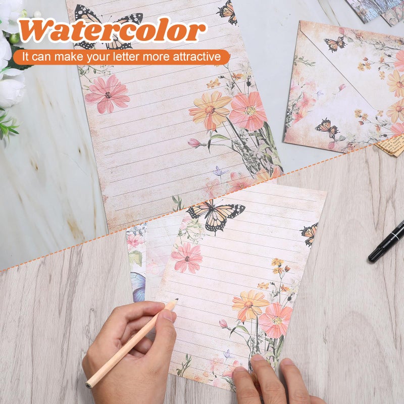Alrhso Stationary Letter and Envelopes Set Floral Butterfly Stationary Paper and Envelopes Set 30 Pcs Letter Papers 15 Pcs Colored Envelope, 20 Round Dot Sticker for Writing Letters - Image 5