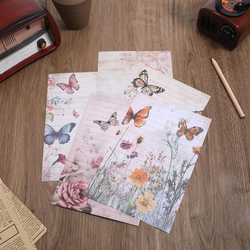 Alrhso Stationary Letter and Envelopes Set Floral Butterfly Stationary Paper and Envelopes Set 30 Pcs Letter Papers 15 Pcs Colored Envelope, 20 Round Dot Sticker for Writing Letters - Image 2