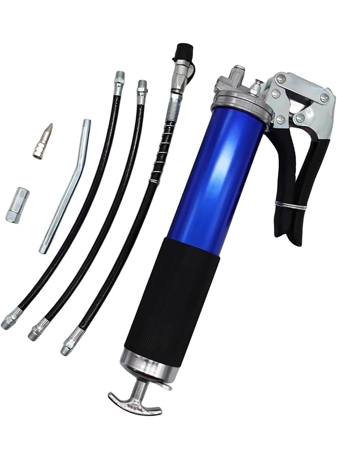 Generic Grease Gun, 6000 Psi Heavy Duty Pistol Grip Grease Gun, 3 Flex Hose, 1 Extension Straight Pipe, 1 Sharp Type Nozzle And 1 Normal Coupler Included, Blue  - Image 1