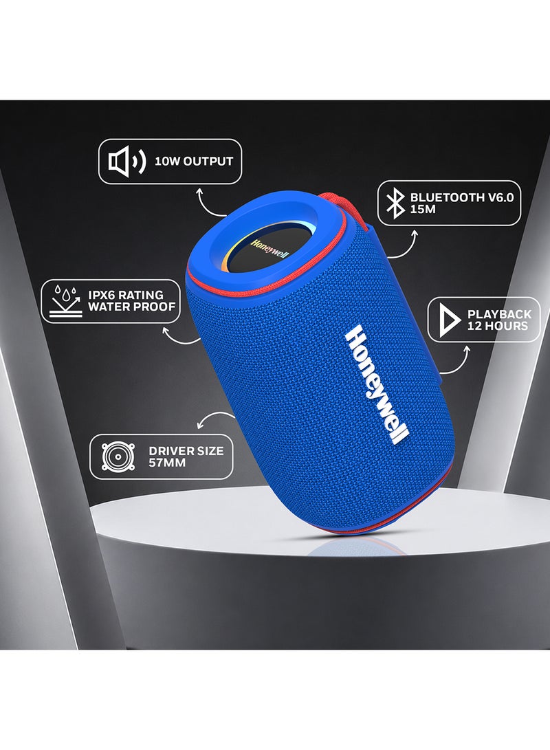Suono P310 Bluetooth 6.0 Speaker, 10W, Deep Bass Dual Radiators, 12H Playback, IPX6, Dual Speaker Pairing, RGB Lights, USB/AUX/SD, Type-C Charging, Built-in Mic, 2yr Manufacturer Warranty Blue