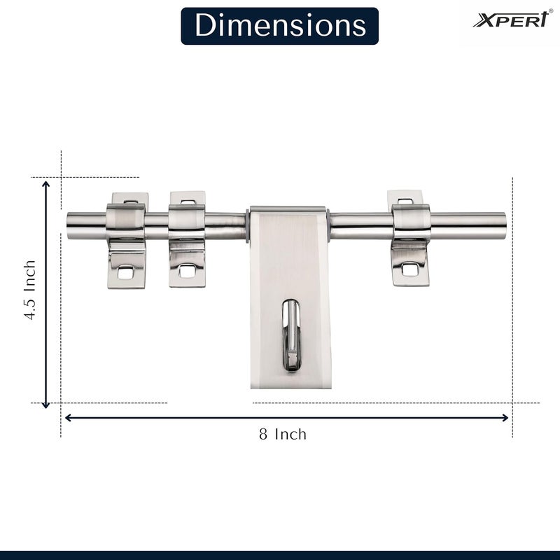 Xpert مقبض فضي بطول 8 بوصات (عبوة من 1) مقبض للباب ومجموعة كادي كوندا - SSAL-615 (الفولاذ المقاوم للصدأ) 3+1 (مقبض للباب الرئيسي) - Image 3