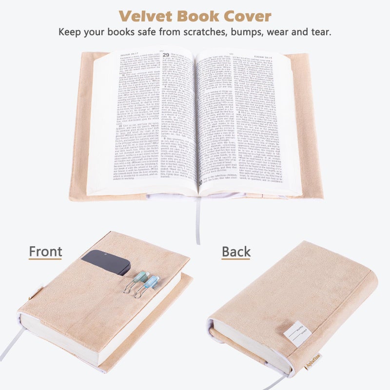 APLUFINE Velvet Book Cover for Paperbacks, Reusable Fabric Book Cover with Pockets, Adjustable Book Protector for Softcover Books, Journals & Bibles - Image 2