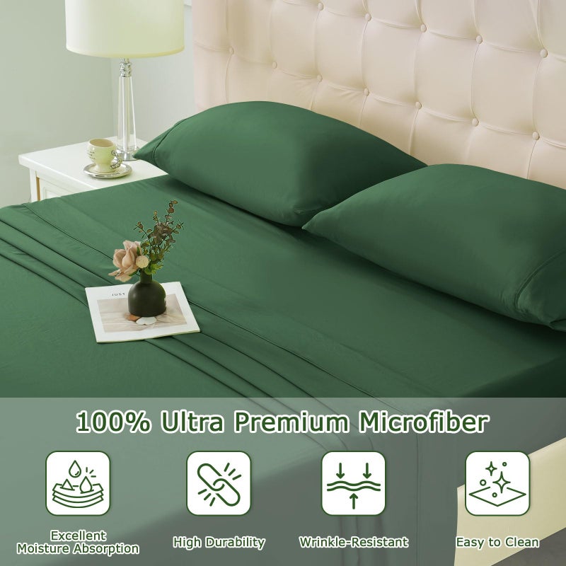 Homilay King Size Bed Sheet Set - 4 Piece Soft Microfiber Sheets with Deep Pockets  Cooling Technology  and Wrinkle-Free Pillowcase. Hotel-Quality  Durable Bedding  Eden Green