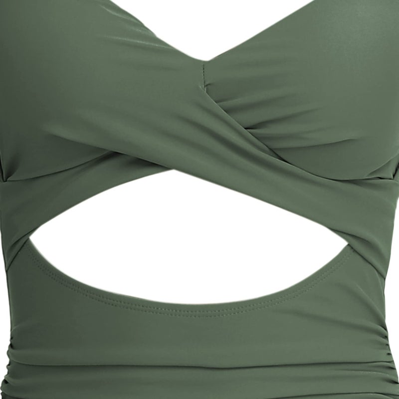 Eomenie Women's One Piece Swimsuits Tummy Control Cutout High Waisted Bathing Suit Wrap Tie Back 1 Piece Swimsuit Green - Image 5