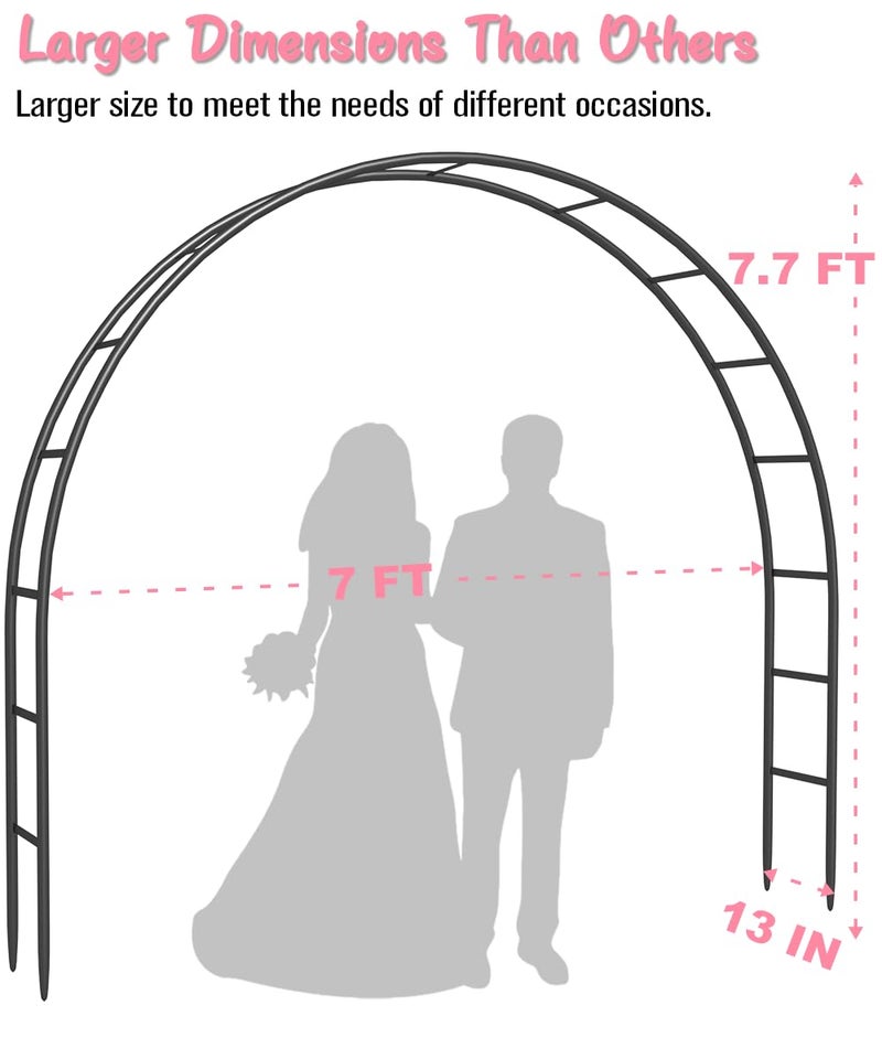 Queension Metal Arch Backdrop Stand 7Ft Wide 7.7Ft High, Wedding Arch Frame for Wedding Decorations, Balloon Arch Stand with Base for Ceremony, Outdoor Garden Arch Trellis for Climbing Plants, Black - Image 2