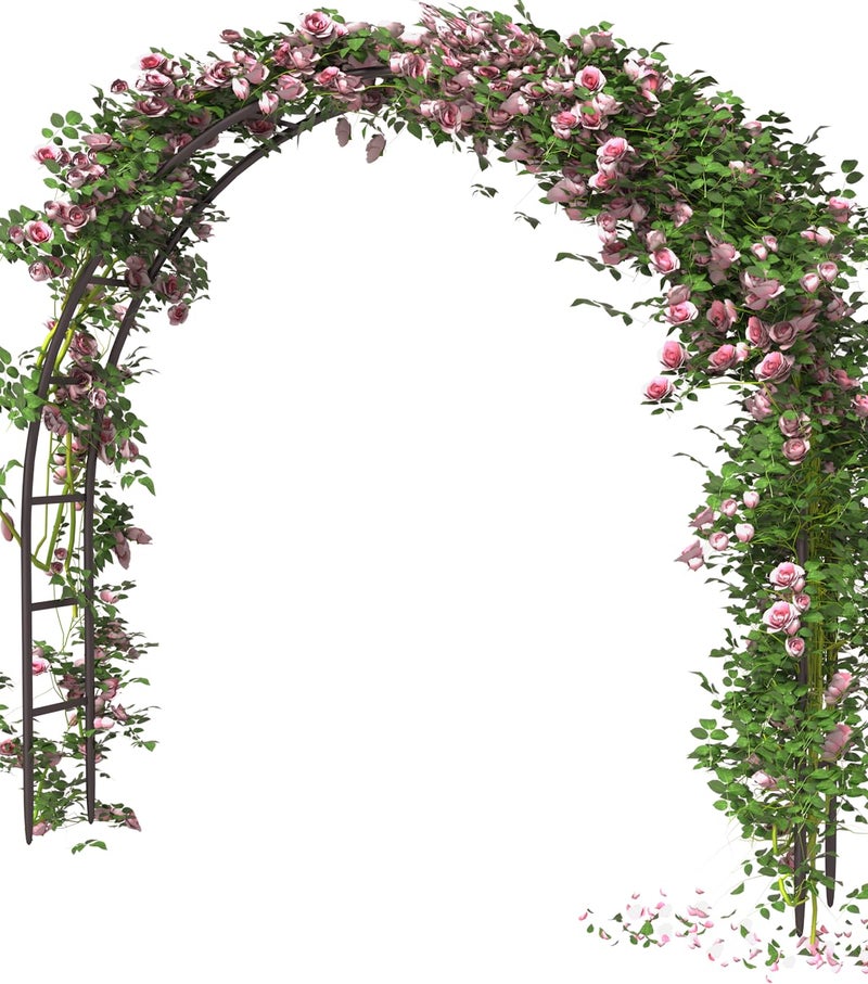 Queension Metal Arch Backdrop Stand 7Ft Wide 7.7Ft High, Wedding Arch Frame for Wedding Decorations, Balloon Arch Stand with Base for Ceremony, Outdoor Garden Arch Trellis for Climbing Plants, Black - Image 1