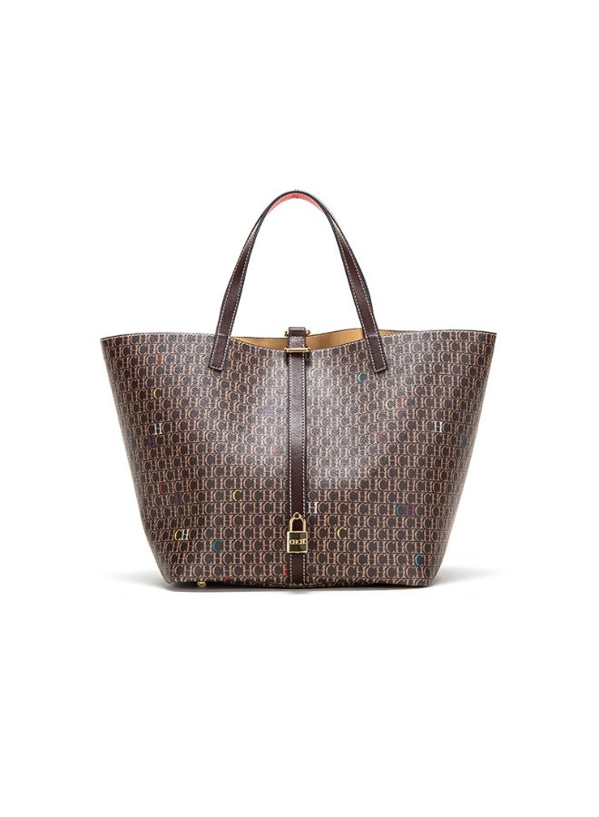 CH CH CHCH Women's Fashion Large Tote Bag with Lock - Classic Designer Letter Pattern, Spacious Shopper for Commute & Travel - Image 1