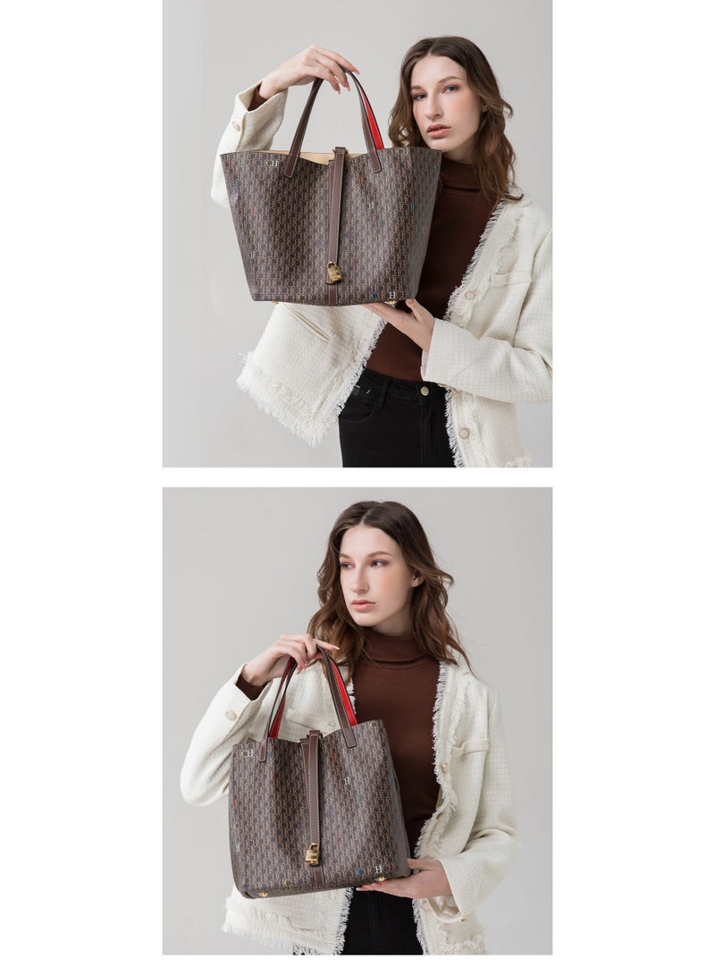 CH CH CHCH Women's Fashion Large Tote Bag with Lock - Classic Designer Letter Pattern, Spacious Shopper for Commute & Travel - Image 3